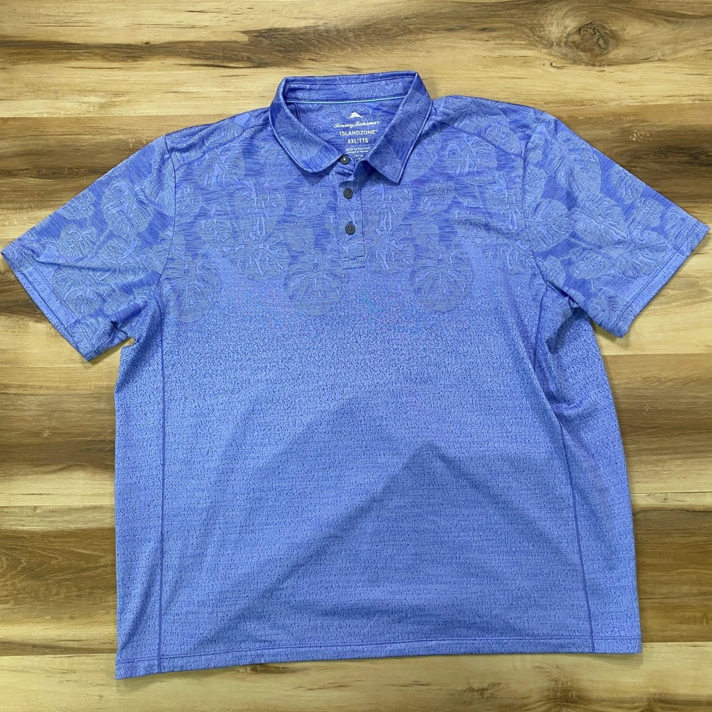 Tommy Bahama Polo XXL IslandZone Golf Shirt Floral Jacquard Blue Short Sleeve